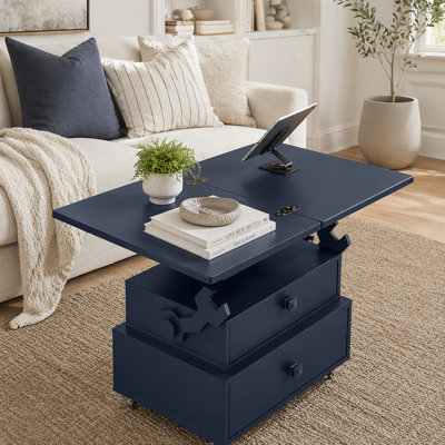 Table basse multifonctionnelle à plateau relevable avec station de charge et tiroirs de rangement