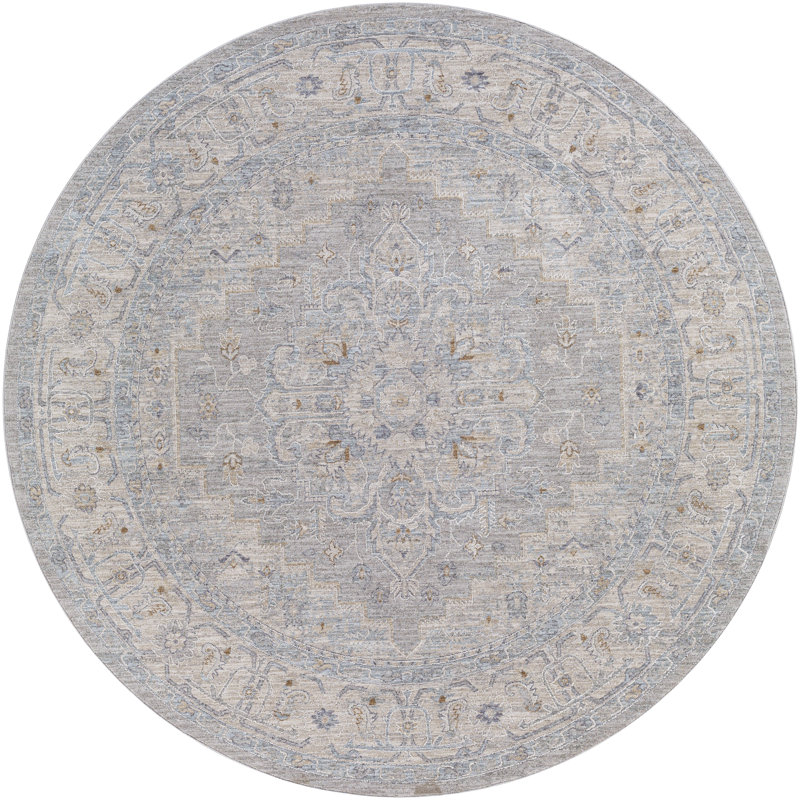 Tapis bleu / gris Vizcaino, Rond 5 pi