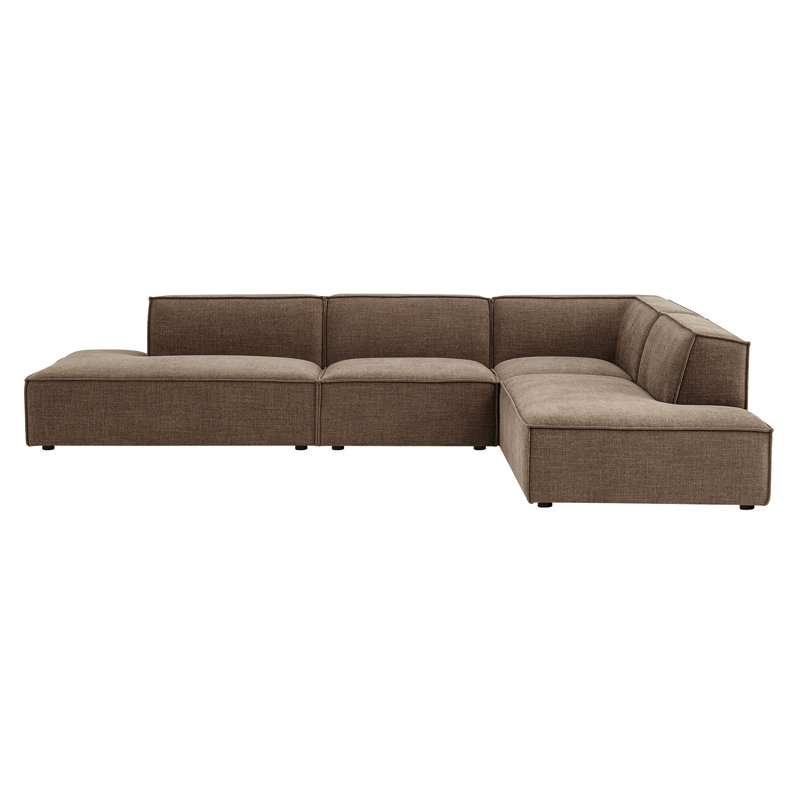 Canapé modulaire sans accoudoirs modulaire en forme de L en tissu moka 4 pièces Bange, Tissu moka