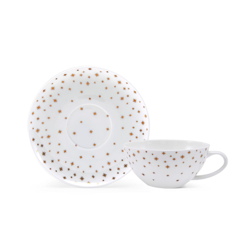 Millie White and Gold Bone China Tea Cups with Saucers, Set of 4