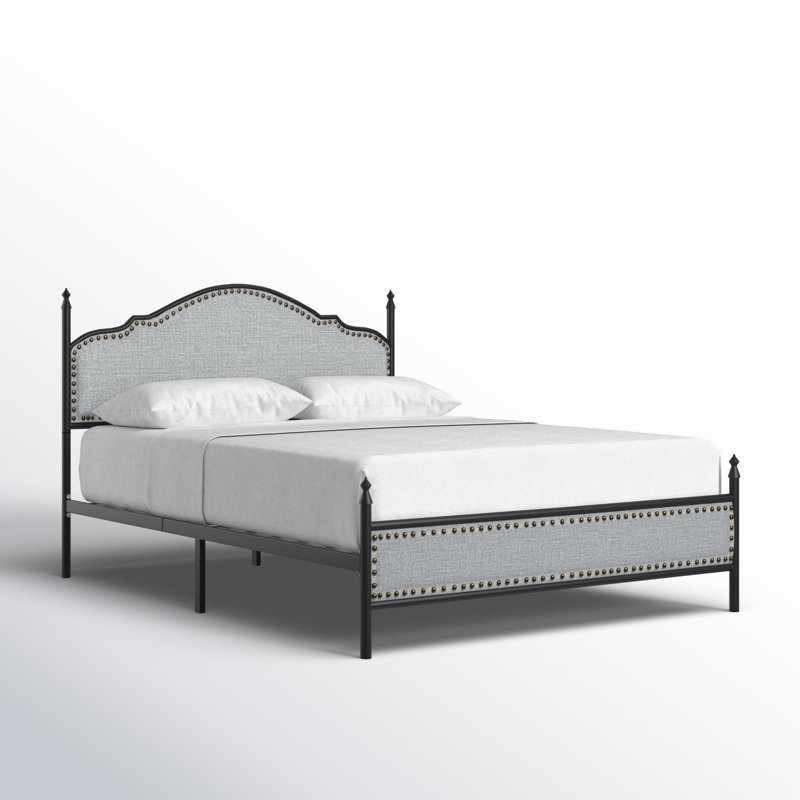 Lit plateforme tapissier Alaja, Grand, Gris