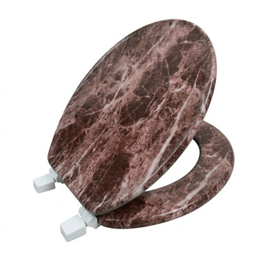 17" Marbleized Mdf Toilet Seat - Round Standard Size - Faux Marble Design Burgundy
