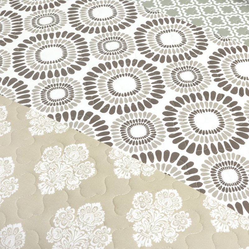King Neutral Cotton Reversible Bohemian Quilt Set