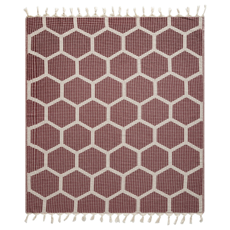 Honeycomb 100% Turkish Cotton Handmade Throw Blanket, Red