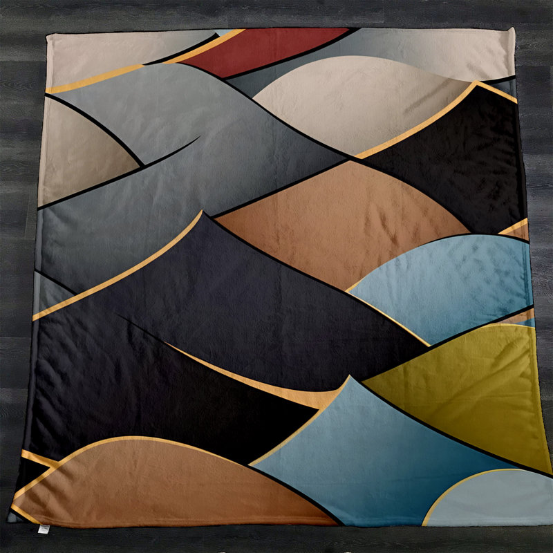 Throw Blanket, 51" W x 60" L, Gray/Blue/Yellow/Red, Geometric Shapes/Abstract