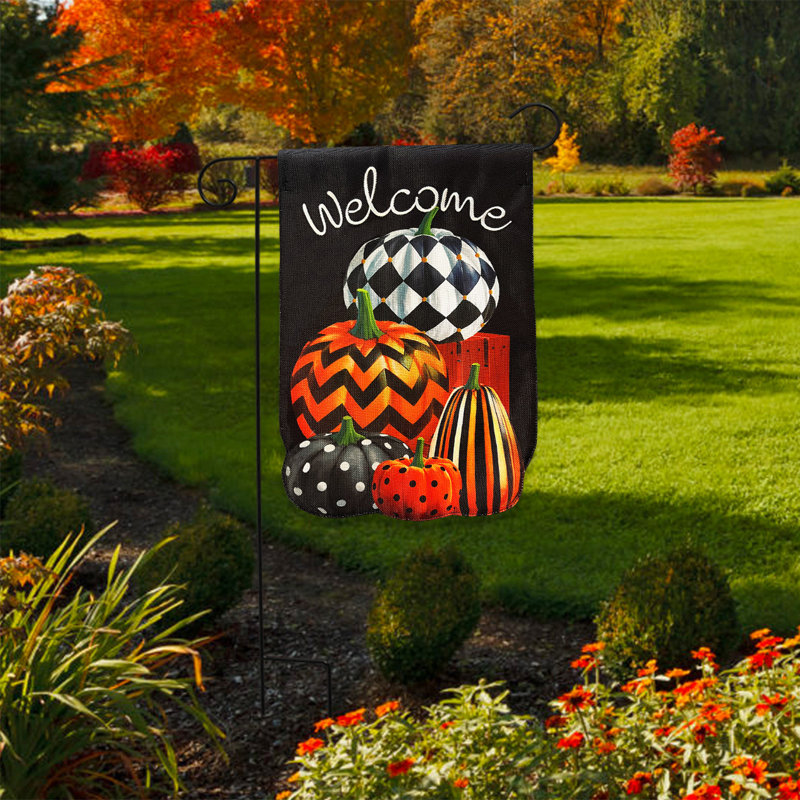 Patterned Pumpkin Stack Burlap Garden Flag