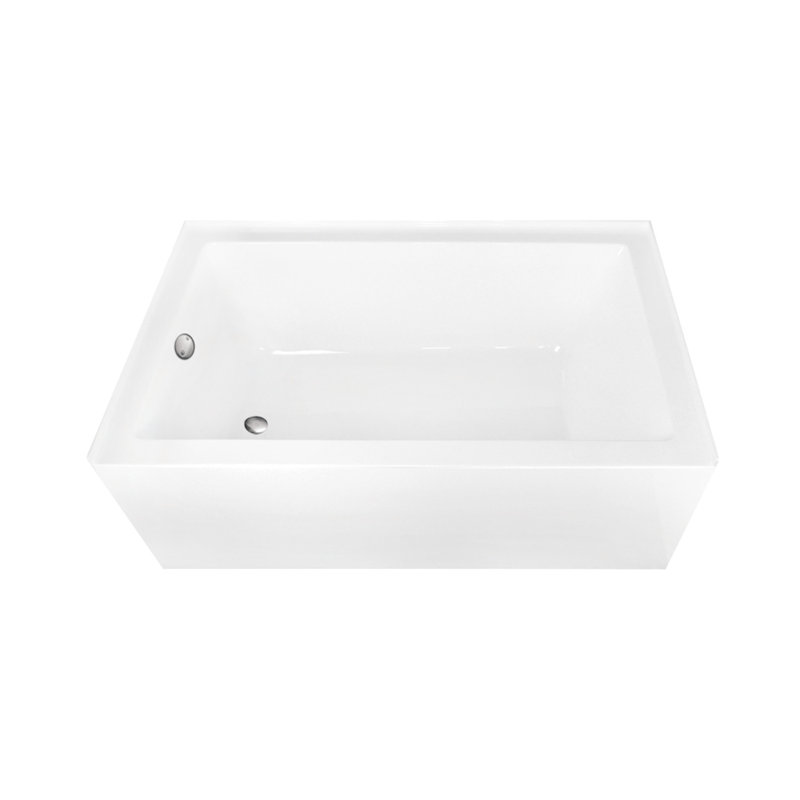 Kingston Brass Aqua Eden 60-Inch Acrylic Rectangular 3-Wall Alcove Tub, Right Hand Drain, Brushed Nickel, Left Hand Drain