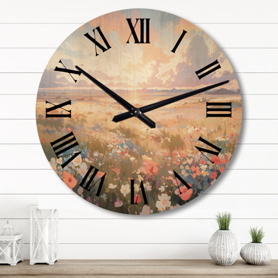 Horloge murale Coral Beige Wildflower Meadow