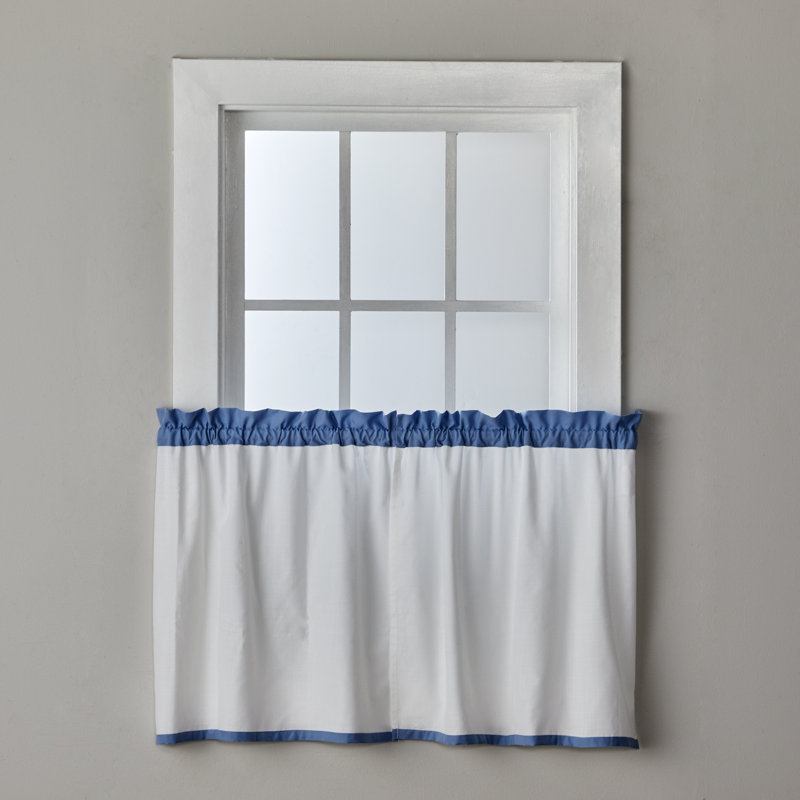 Blue and White Polyester Rod Pocket Bathroom Valance, 56x24