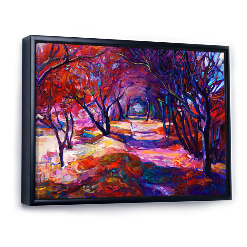 " Path In The Evening Forest ", 8" H x 12" W x 1" D, Black Floater Framed Canvas