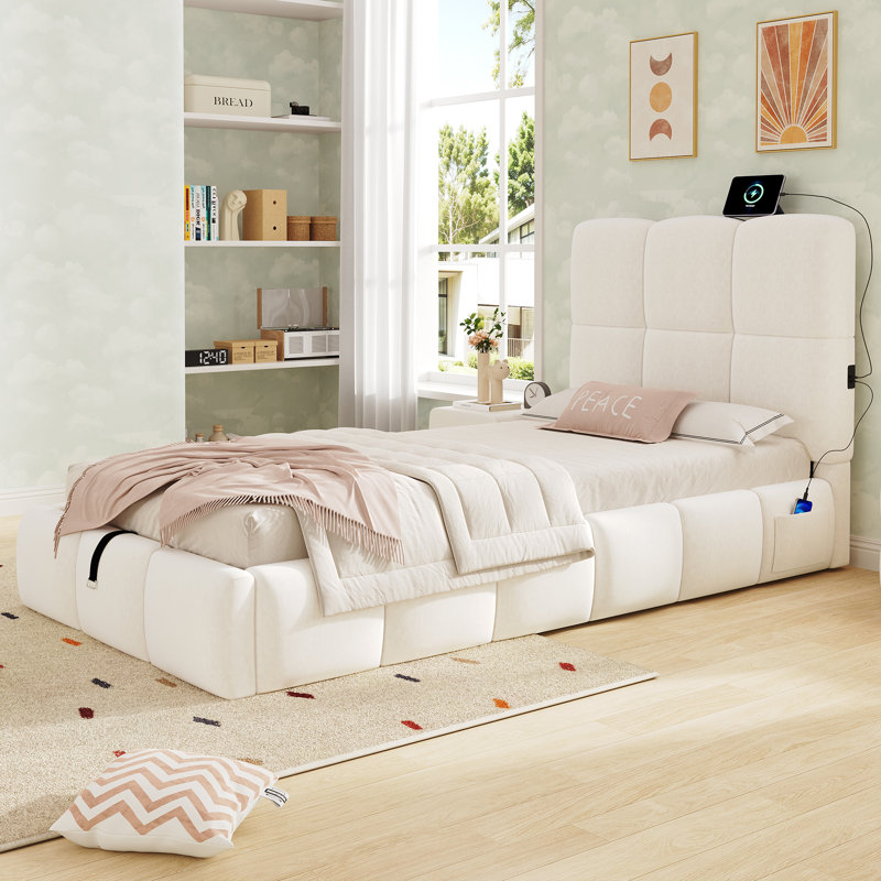 Bed, Beige Velvet 