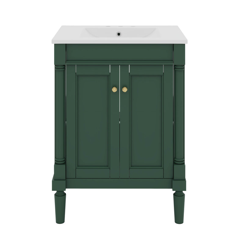 Meuble-lavabo 24 po avec lavabo supérieur, meuble de rangement moderne à 2 niveaux, Vert