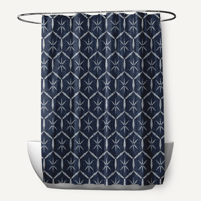 Rideau de douche simple géométrique capitonné Avalon, Bleu marine
