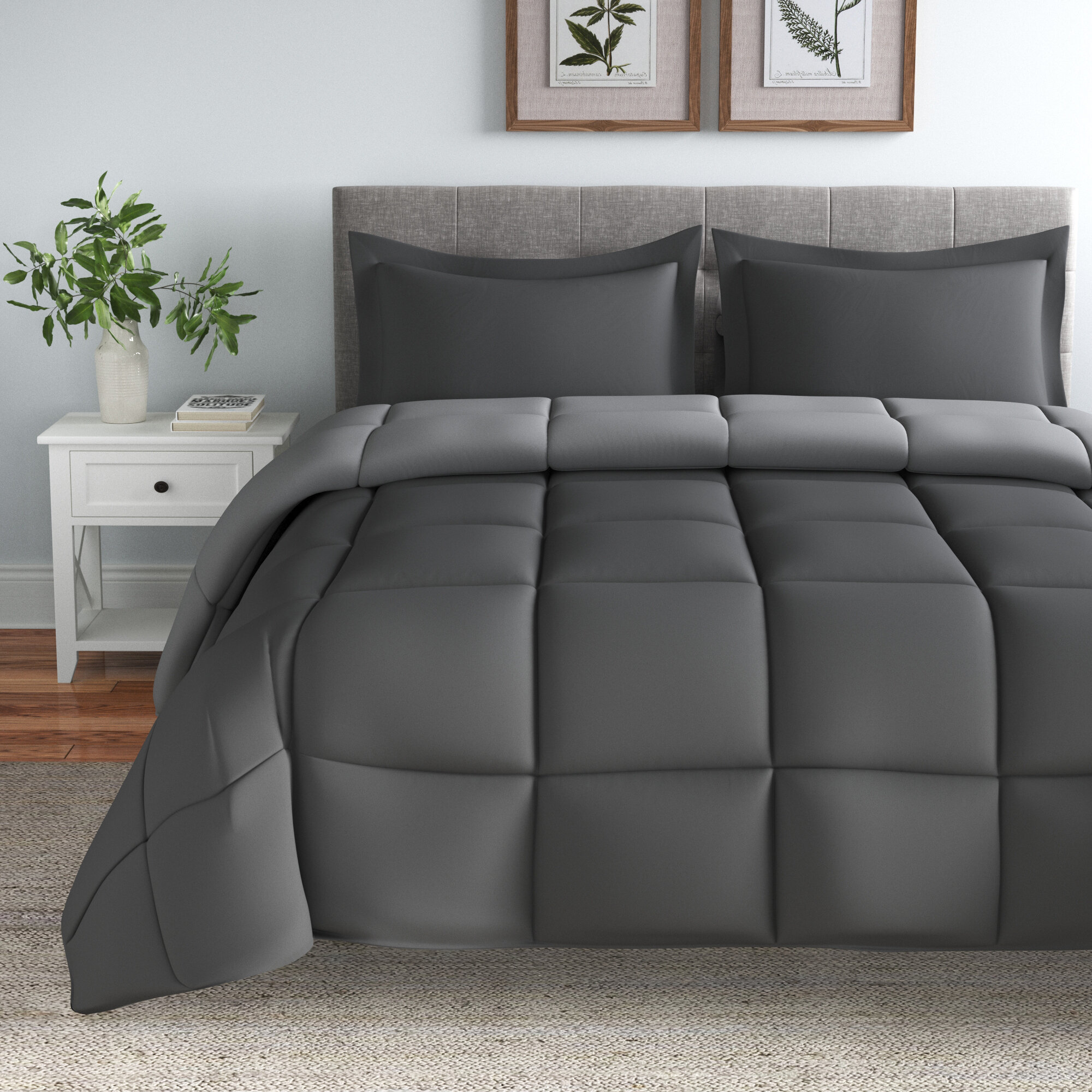 Oversized Twin Reversible Microfiber Comforter - Charcoal/Stone