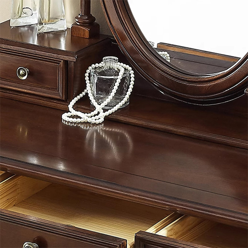 Coiffeuse avec miroir, 5 tiroirs, 1 chaise
