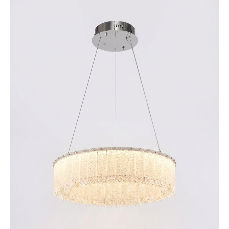Lustre 1 lumière DEL chrome avec cristaux transparents, 16" H x 24" W x 24" D, Chrome chrome