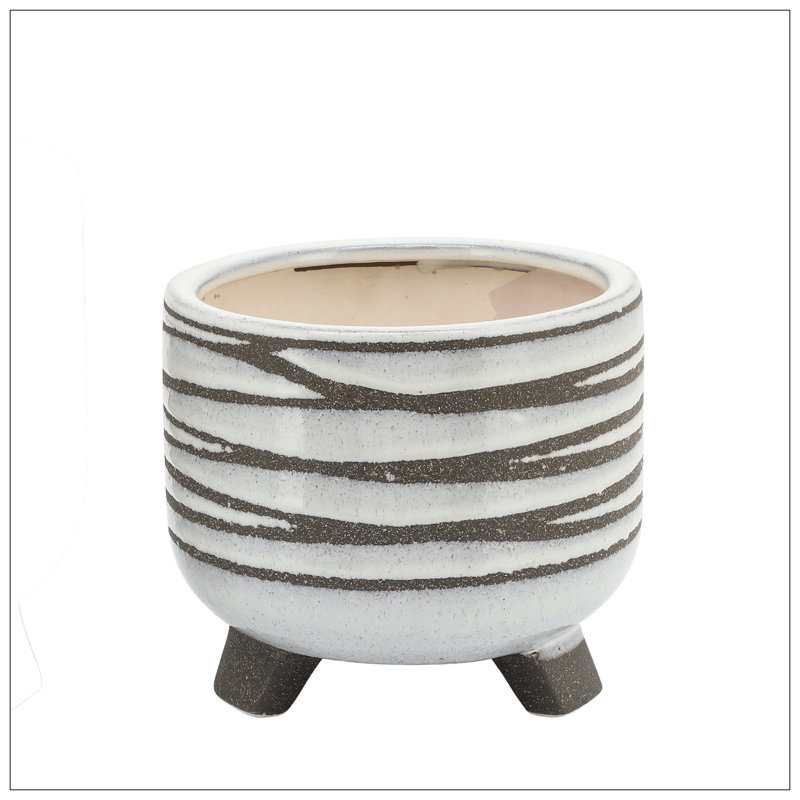 S/2 CERAMIC 6/8" FOOTED PLANTER, WHITE