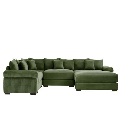 Oversized Cloud Modular Sectional Couch, Convertible Sectional Couches , Extrathick Armrests With Chaise,Premium Corduroy Fabric, Ergonomic Design, Easy Assembly, For Living Rooms Bedroom,Green