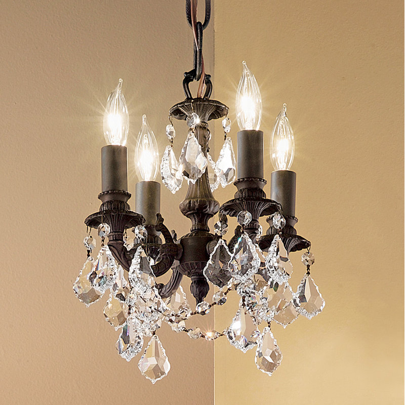 Style bougie classique/traditionnel 4 lumières lustre Failand, Bronze vieilli, Crystalique-Plus