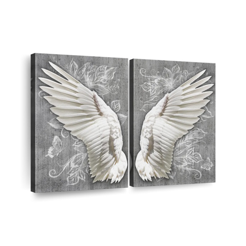 «White Floral Angel Wings», impression sur toile tendue 2 pièces, H 24 po x l 33 po x P 1,25 po