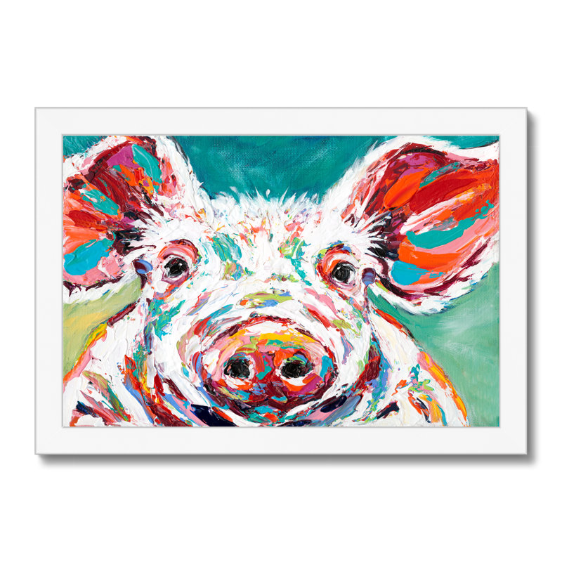 Piggy II by Carolee Vitaletti - Painting, 34cm H x 50cm W, White Single Picture Framed Paper
