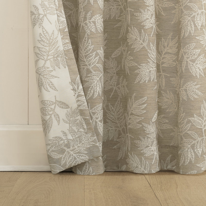 Koda Woven Jacquard Leaf Semi-Sheer Rod Pocket Curtain Panel, 50" W x 63" L, Beige