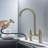 14.96" Stainless Steel Bridge Kitchen Sink Faucet in Brushed Gold with Side Sprayer-89735036