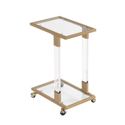 Versatile Glass Top C Shape Square Table With Metal Base For Multiple Spaces