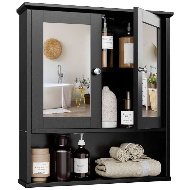 Bathroom Wall Cabinet with Mirror & Shelf , Black