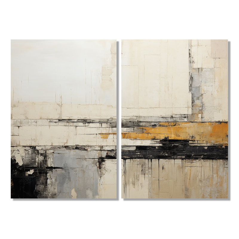 Abstrait noir et beige, collage sur route - art mural moderne beige, 36" H x 48" W, Wrapped Canvas, Does Not Apply