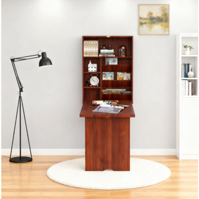Bureau mural, bureau convertible escamotable, acajou