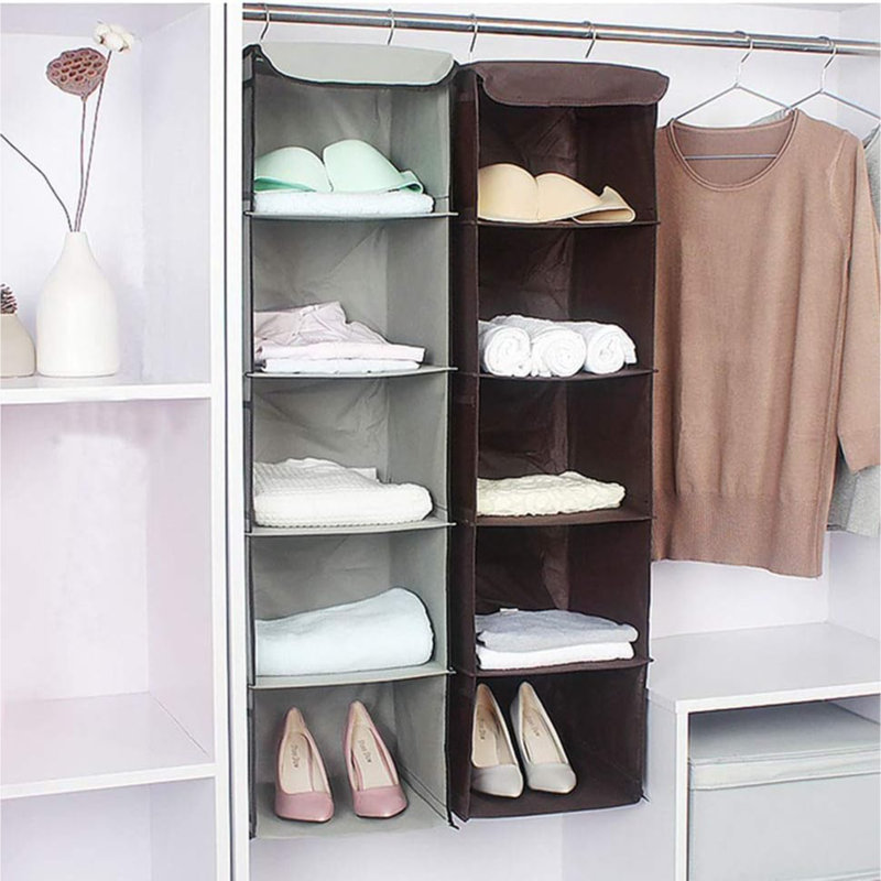 Hanging Storage With 5 Shelves Wardrobe Closet Organiser, Storage Shelves Unit With 6 Pockets For Clothes - (30 X 30 X 108Cm)
