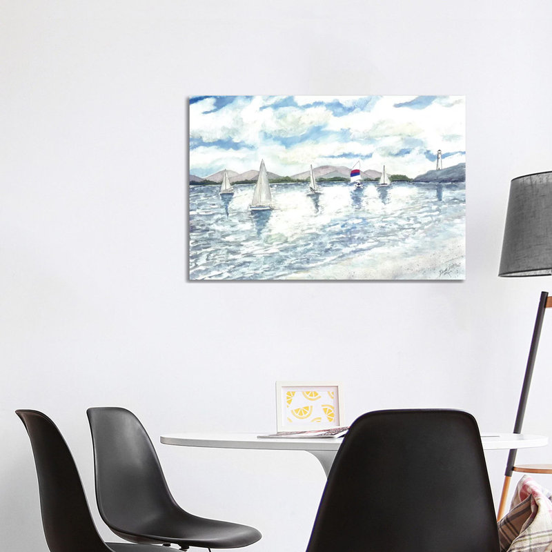 Reproduction d'art sur toile «Sail Sail Seascape», H 26 po x l 40 po x p 1,5 po, Pas de tapis, Toile tendue