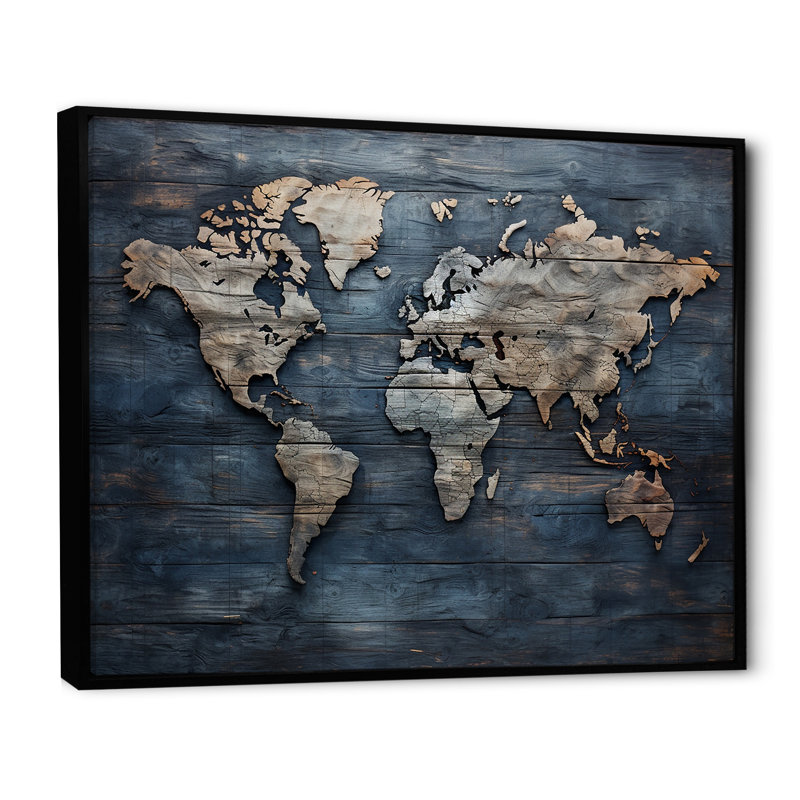 Carte du monde rustique, Cadre flottant noir, H 30 po x l 40 po x P 1,5 po
