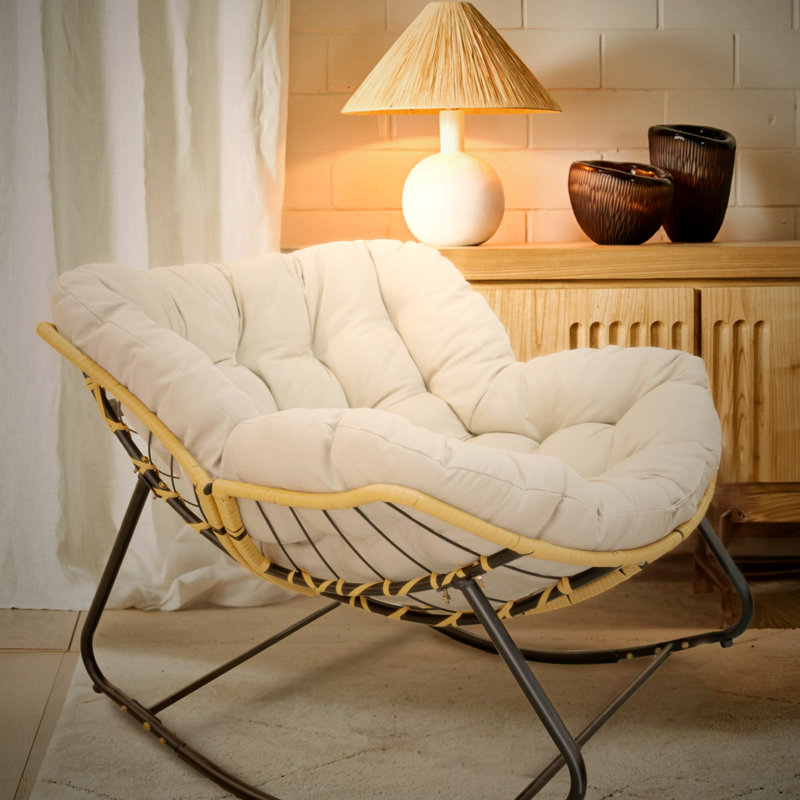 Chaise berçante en osier pour l'intérieur, Beige