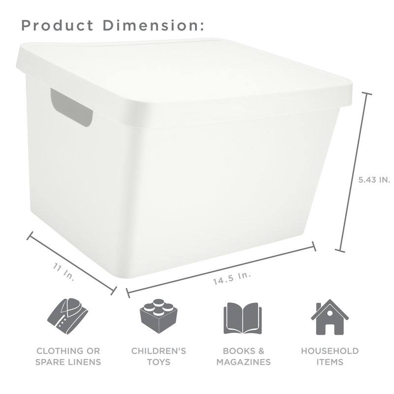 Boîte de rangement en plastique Vinto, Blanc, 8.5" H x 14.5" W x 11" D