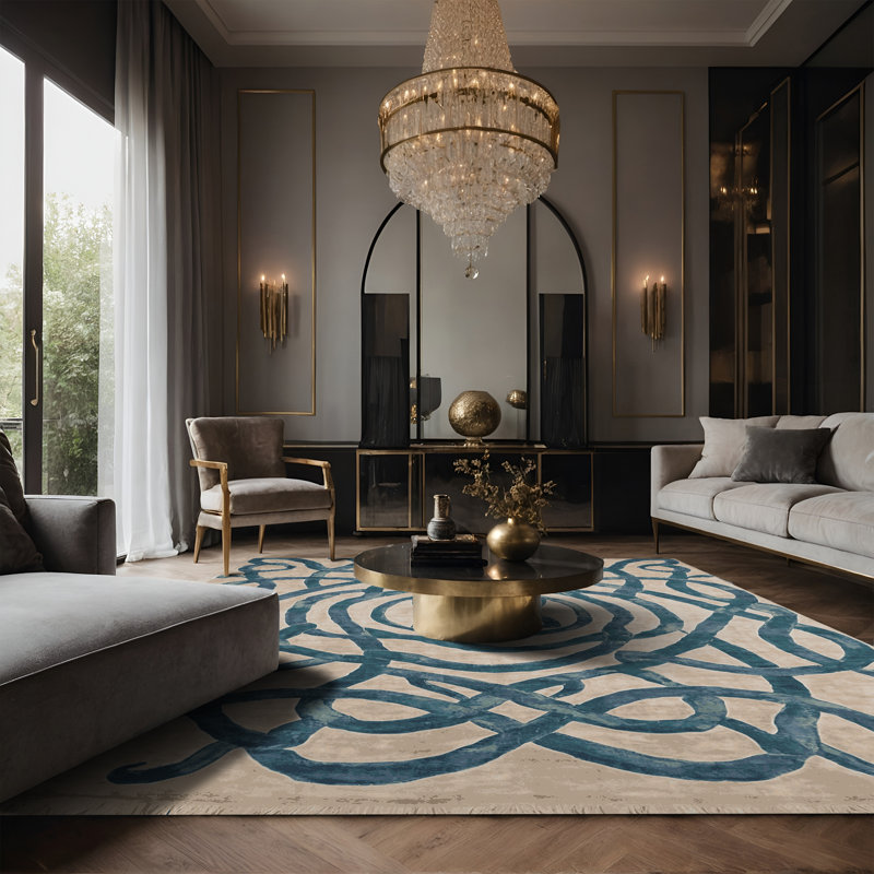 Tapis beige soyeux et moelleux, Rectangle 8 pi x 12 pi