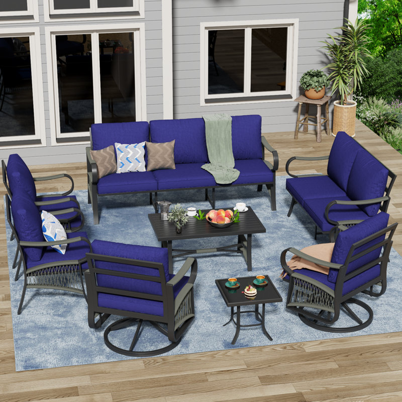 9 - Person Patio Conversation Set With 2 Swivel Lounge Chairs & Coffee Table, Outdoor Seating Sofa Group With Olefin Braid And Deep Seating