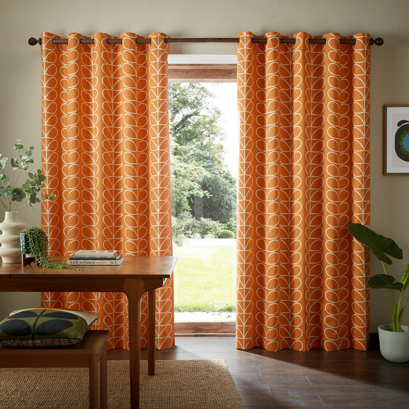 Orla Kiely Linear Stem Eyelet Curtains Cream 66x72", Orange, 66cm Width x 72cm Drop