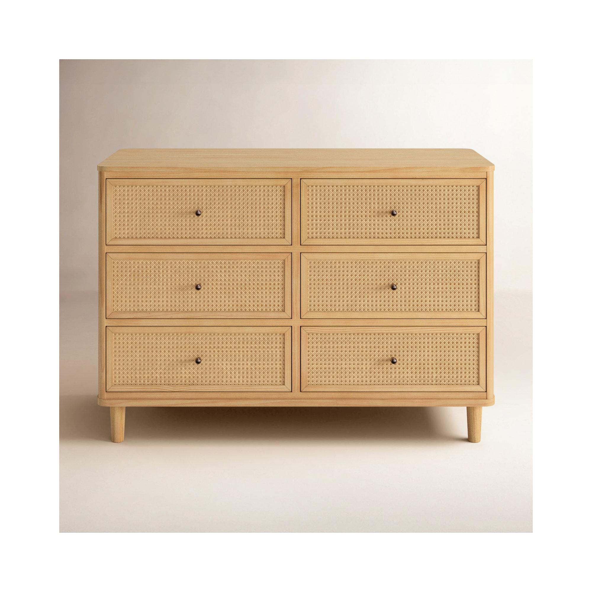 Marin 6 Drawer 19.49" W Dresser, Honey/ Honey Cane