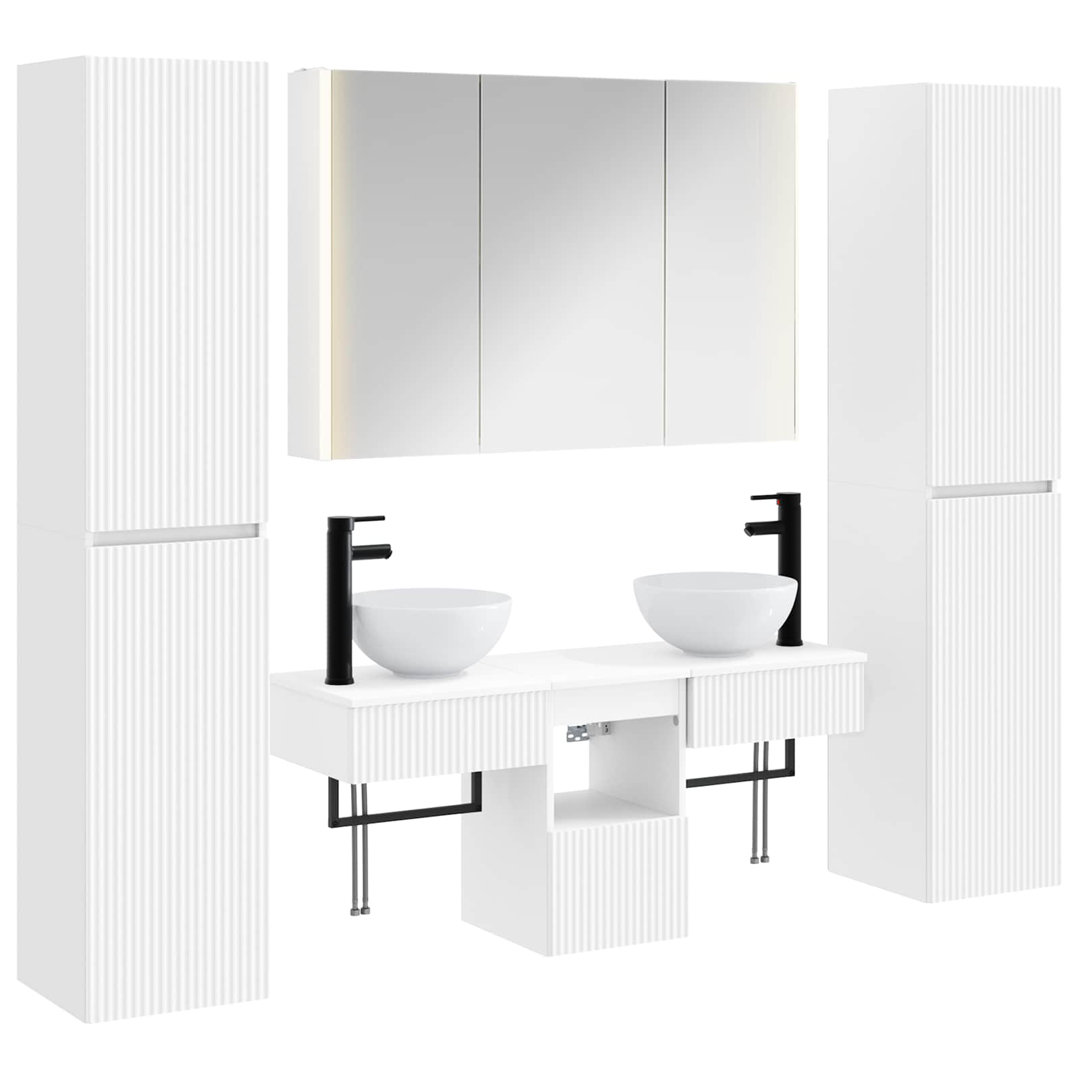 vidaXL Bathroom Furniture Set 6 pcs Engineered Wood and Glass LED Mirror
