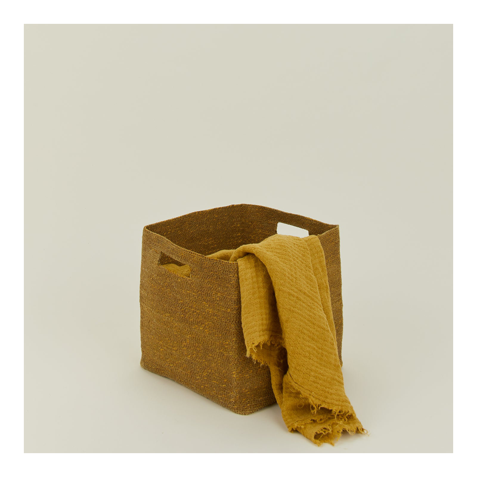 Essential Laundry Basket with Handles, Mustard, 12" H x 13" W x 13" D