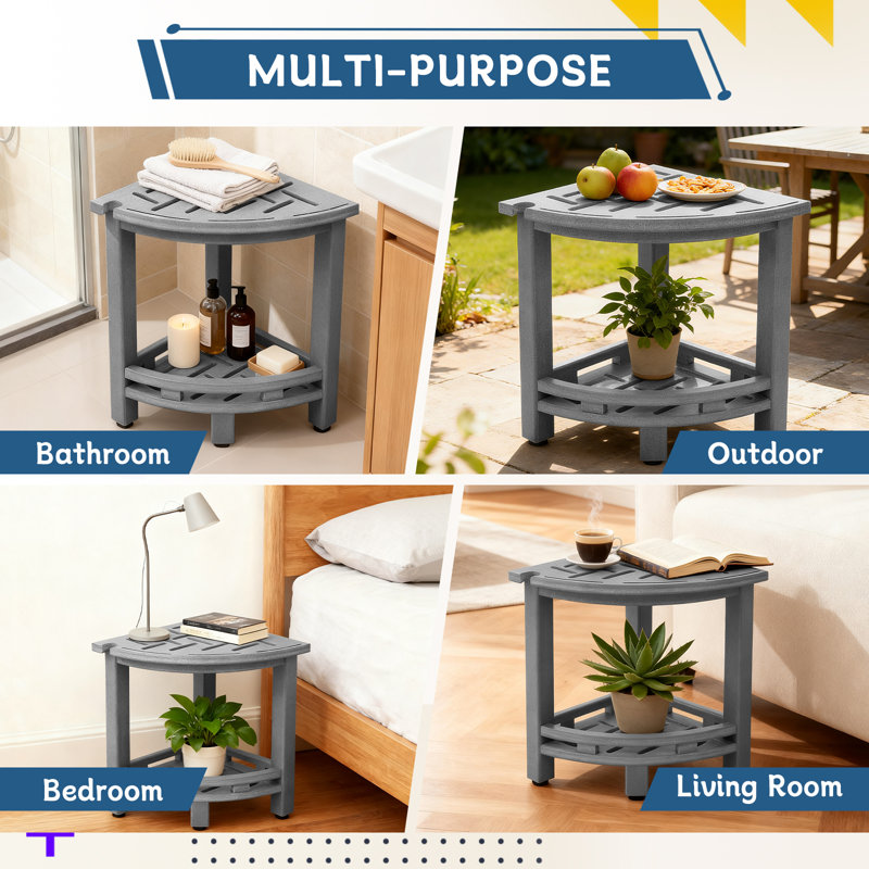 Hdpe Shower Bench For Inside Shower, Poly Corner Shower Stool For Shaving Legs, Heavy Duty 350lbs Shower Seat With Storage Shelf, Waterproof Shower Foot Rest Shower Chair For Bathroom Indoor Outdoor Use