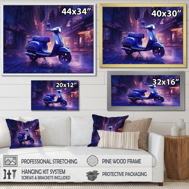 Scooter City Rides II sur impression sur toile, H 12 po x l 20 po x P 1 po, Toile tendue