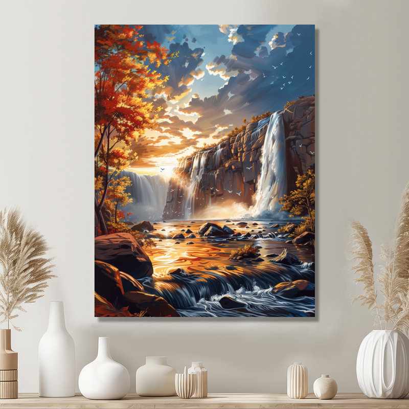 Décoration murale «A Beautiful Waterfall And Sunset I» - Afrique, H 20 po x l 12 po x P 1 po, Toile tendue