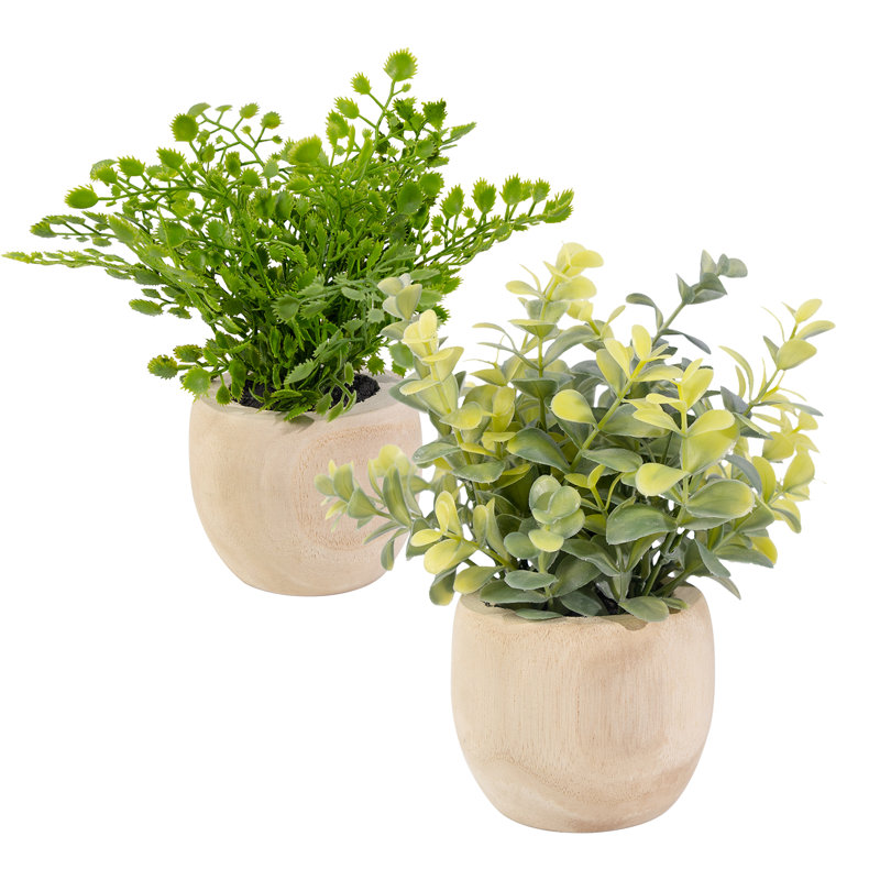Ensemble de deux plantes artificielles vertes en pot brun 7 po