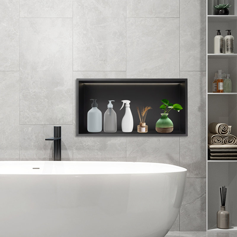 24X12x3.9” LED Shower Niche With Lighting, Black