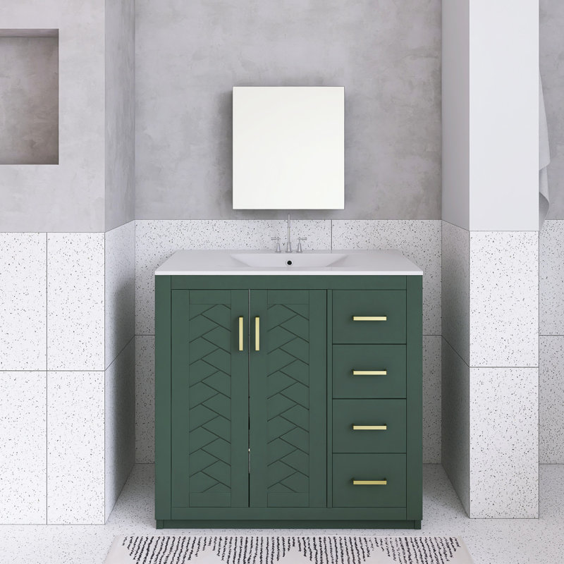 Meuble-lavabo 36 po avec lavabo en céramique, Vert