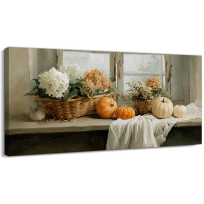 Automne, art mural citrouille sur toile, art mural d'automne, récolte, nature morte, automne, photos, décoration murale, citrouille de campagne, salon, entrée de cuisine, 30 x 60 po