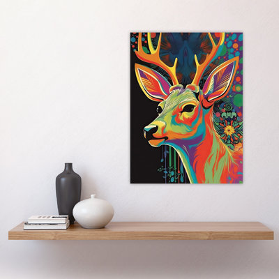 Wall Art Print Psychedelic Buck Multicoloured Deer Abstract Painting Vibrant Bold Bright Painting Poster